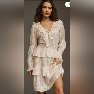 Anthropologie Long Sleeve Sheer Ruffled Dress